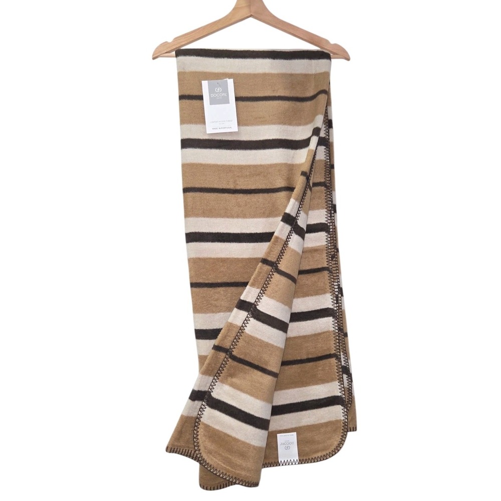 Docofil Striped Tan Brown Throw Blanket Cotton Blend 51x67 Made In Portugal